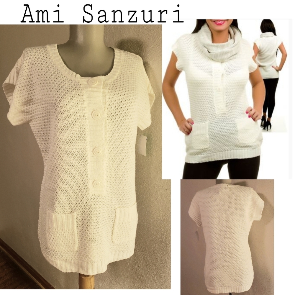 Ami Sanzuri white cardigan vest Sz Med. NWT